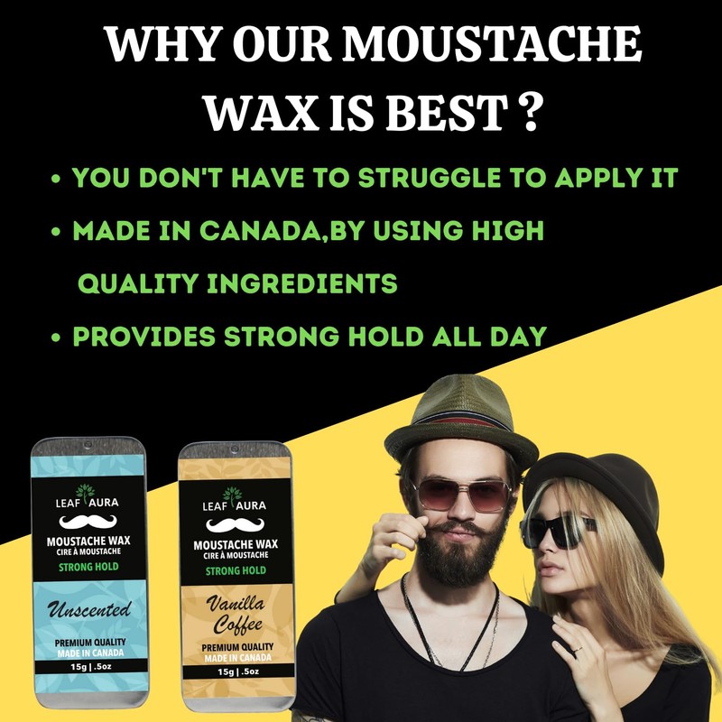 Moustache Wax- Strong Hold (2 pack), Premium Quality- Made In