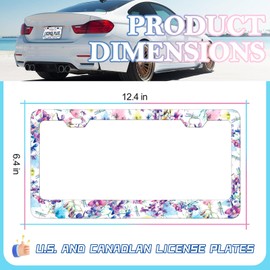 HSCC 2PCS Watercolor Butterfly Dragonfly License Plate Frames, Colorful Flower Aluminum Metal Car Plate Holder Covers, Rust-Proof Waterproof Car Decorative Tag Frames for Standard US 12x6 Inch