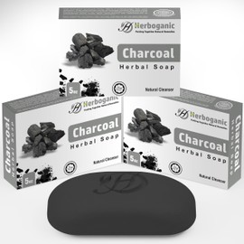 HERBOGANIC Charcoal Herbal Soap | Natural Bar Soap for Face and Body | Detoxifying and Cleansing | Infused with Charcoal | Gentle for Men and Women | 5 Oz (Pack of 3)…