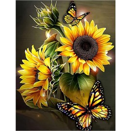 Diamond Painting Kits for Adults, Sunflowers Full Drill Round Diamond Art Diamond Dots Suitable Home Wall Decor Gem Art 12x16inch