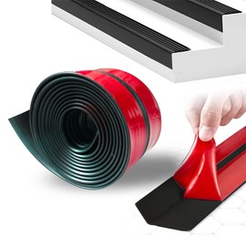 10FT Vinyl Rubber Stair Nosing,Self Adhesive Stair Steps Edge Trim Protector,Non-Slip Self Adhesive Stair Edge Protector Suitable for Indoor/Outdoor Stairs,Non-Slip and Waterproof (10Ft, Black)