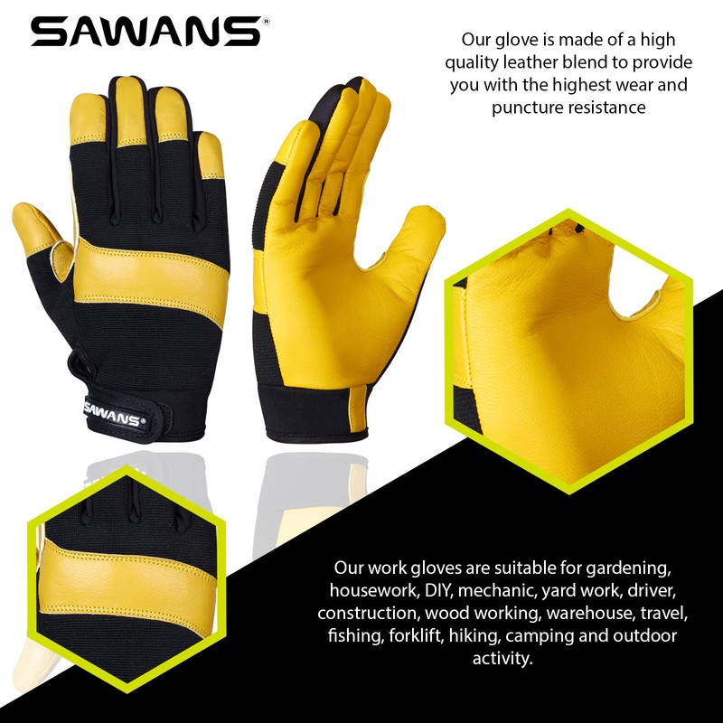 Leather Gardening Gloves Working for Women and Men Utility Dexterity
