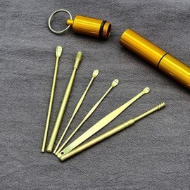 Portable Stainless Steel Ear Pick Set Gold
