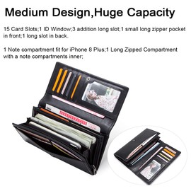 Contact's Women RFID Blocking Wallet Genuine Leather Zip Around Clutch Coin Pocket Bifold Credit Card Holder Purse with ID Window