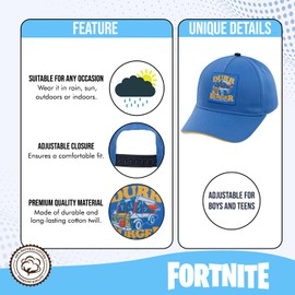FORTNITE Baseball Cap for Boys, Quality Made Boys Hat and Fitted Cap, Flatbrim Baseball Hat with Sleek Design Light Blue