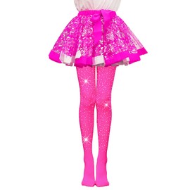 FANCAME Girls' Rhinestone Tights, Soft Glitter Stockings Opaque Dance Tights (US, Alpha, X-Large, Regular, Rose)