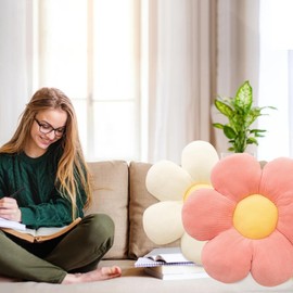 3Pcs Flower Pillow - Flower Shaped Throw Pillow Seating Cushion, Cute Daisy Flower Pillow Floor Pillows for Adults Kids Home Bedroom Sofa Chair Couch Decor (White/Pink/Purple, 15.74 in+19.68 in)