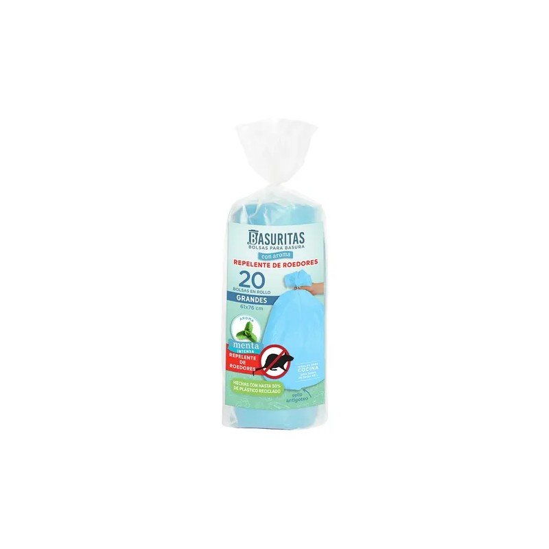 40 Bolsas De Basura Grandes 61x76 Cm, Aroma Menta, Basuritas