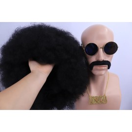 Hulaidywig Mens 70s / 80s Rocker Wig for Men Black Disco Wig