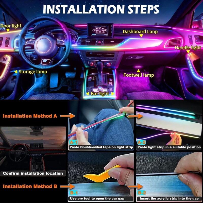 Interior Car LED Strip Lights, Acrylic LED Lights for Car