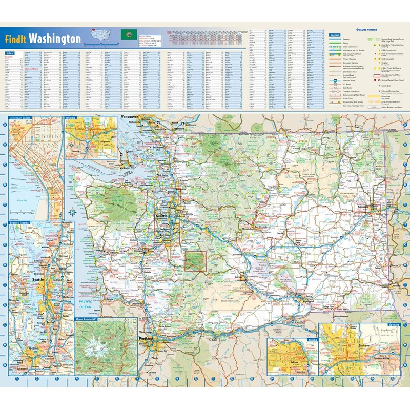 Washington State Wall Map - 20.75" x 18.5" Paper