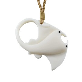 Unique Beautiful Hawaiian Large Manta Ray Necklace, Hand Carved Buffalo Bone Manta Ray Necklace, N9413A