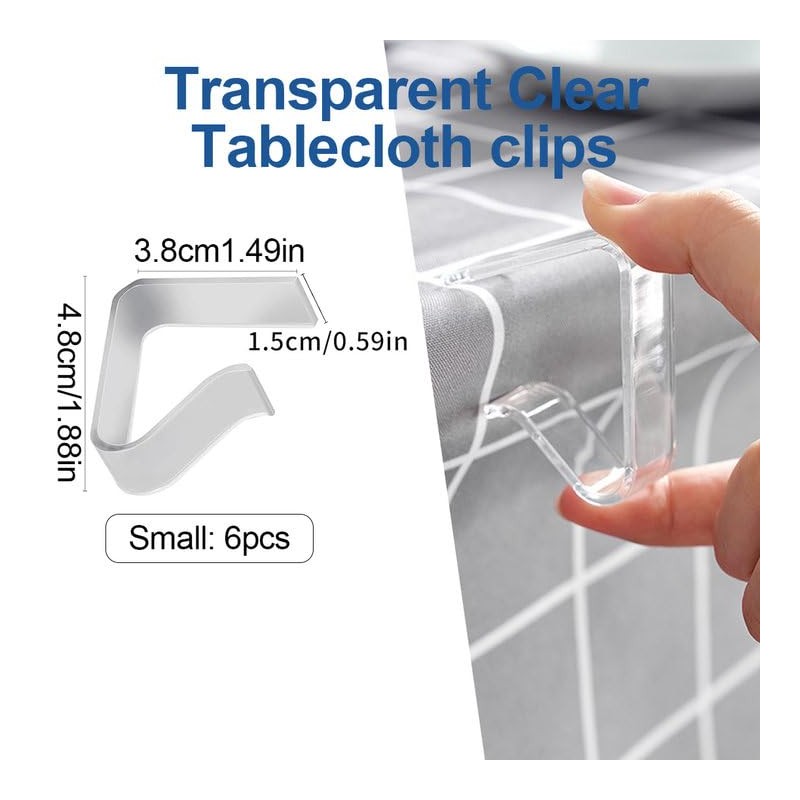 Pack of 6 Plastic Tablecloth Clips, Transparent Table Cloth Holder