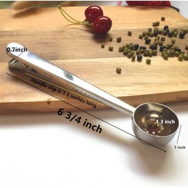 leoyoube 2-in-1 Measuring Scoop Coffee Scoop 0.5 oz with Integrated Bag Clip spoon, 4 pcs Thickened Solid 304 Stainless Steel Coffee Spoon and Tea Scoop, Coffee Bag Clip Scooper for Home Office Cafe