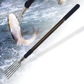 Dutiplus 68" Telescopic Rod 5-Prong Harpoon, Replaceable Harpoon, Hunting Fish Gig Gaff Fork Hook with 8mm Screw for Catching Fish Frog Mole