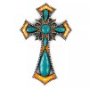 Turquoise Fleur De lis Decorative Wall Cross Rhinestones Studs Rustic