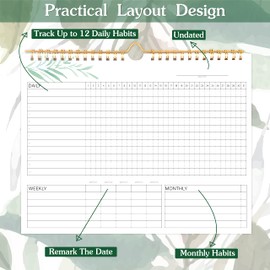 Habit Tracker Calendar- 12 Months Undated Daily Weekly & Monthly Period Habit Tracker Journal, Greenery Floral, Spiral Binding with Writable Goals Habits Track and Self Care Office Supplies. 8"x10"