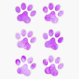Leyland Designs Purple Watercolor Paw Prints, Set of Six Sticker Outdoor Rated Vinyl Sticker Decal for Windows, Bumpers, Laptops or Crafts 5"