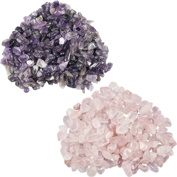 SUNYIK Amethyst/Rose Crystal Chips Stone Crushed Healing Crystal Quartz Rocks Reiki Decoration Irregular Shaped, 0.1"-0.5", 0.5lb, Pack of 2