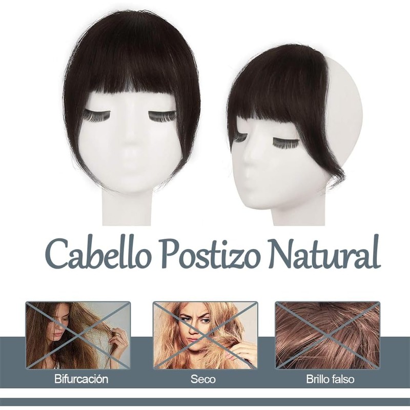 2 Extensión de Flequillo, Flequillo de Cabello Humano con Clip
