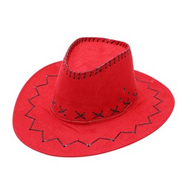 Cowboyhut aus künstlichem Wildleder für Damen und Herren, Vintage-Stifte, breite Krempe, Westernhut, rot, Einheitsgröße