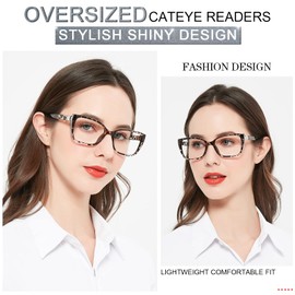 MARE AZZURO Oversized Reading Glasses Women Designer Glitter Readers 100 125 150 175 200 225 250 275 300 350 400 500 600 (Leopard, 4.0)