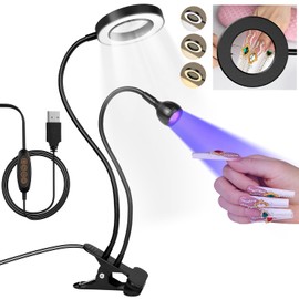 AORAEM LED UV Nail Lamp: Double-Headed Gooseneck U V Lamp for Gel Nails, LED Flash Cure Light with 6X Magnifier Home DIY Salon, Black