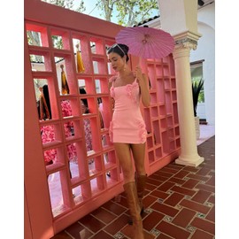 JW PEI Women's Elaina Pink Rosette Applique Mini Dress-Pink