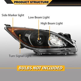 ANDPLAY Headlight Assembly Headlamp Front Headlamp Pair Compatible with Mazda 3 2010-2013,Fit Mazda 3 Sport 2010-2013 Clear Lens Black Housing Amber Reflector