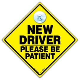 iwantthatsign.com New Driver Please Be Patient Autoschild, 14 cm x 14 cm, gelber Diamant, Saugnapfhalterung