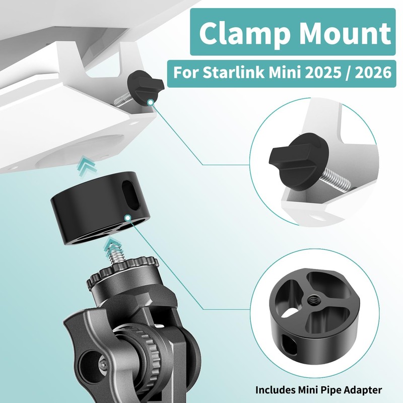 Starlink Mini Mount 2025/2026, Aluminum Starlink Mini Pipe Adapter and