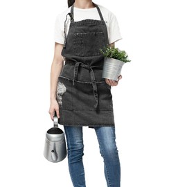 Pincy Denim Apron, Unisex Adjustable Bib Apron with Pockets for Cooking Kitchens