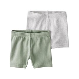 little planet by carter's Baby 2-Pack Shorts Made with Organic Cotton, Green, Heather Grey, NB