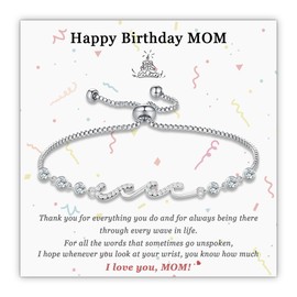 Sereney Happy Birthday Gifts for Mom from Daughter Son, Silver Wave Bracelet with Card as Mom Mother Birthday Gifts Ideas Presents for Women Mama, Regalos Para Mamá En Su CumpleañOs
