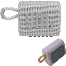 JBL GO3 Waterproof Wireless Bluetooth Speaker Bundle with Deluxe CCI Protective Silicone Carrying Sleeve (White - Gray Sleeve)