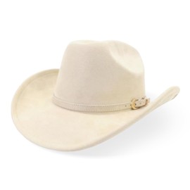 Henrrida Western Cowboy Hats for Men Women's Cowboy Hats Felt Fedora Hat with Buckle Belt Beige Cowboy Hat