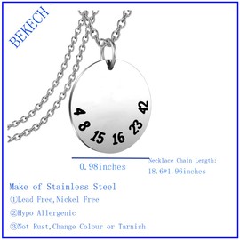 BEKECH Lost Movie Inspired Gift 4 8 15 16 23 42 Number Necklace Lost TV Show Merchandise for Fans Gift (Silver)