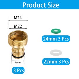 3 Pieces Universal Tap Connector for Mixer Tap, Hose Adapter, Hose Coupling Plug, Garden Hose, Tap for Garden, Kitchen, Tap with 6 Spacers