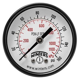 Winters 2 inch Dial Size, Economy Utility Dry Pressure Gauge, Potable Brass Internals, Steel Case, Dual Scale 0-160 psi/kPa, 3-2-3% Accuracy, 1/4 inch NPT Back Mount, Drinking Water Pressure Gauge