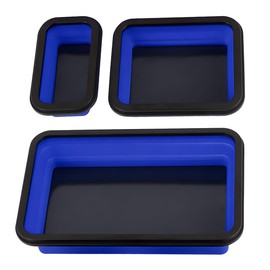 Tuxihapp 3PCS Collapsible Magnetic Parts Tray Set, Silicone Car Tool Trays in 3 Different Size, Screw Organizer for Bolts, Other Small Metal Parts, Mechanic Tool Storage Box Present for Men (Blue)