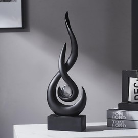 FJSPERM Black Flame Statue Decor for Living Room, 13.7" H Modern Minimalist Sculptures Home Decorations for Dining Room, Abstract Art Sculpture for Shelf Coffee Table Centerpiece