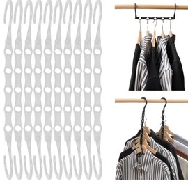 Multi Hangers Space Saving for Clothes, Sturdy Stackable Hangers with 5 Holes, Ideal Magic Hangers for Dorm Room Closet 10 Pack,White