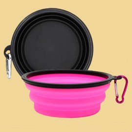 Large Collapsible Dog Bowls, 4.2oz Travel Water Food Bowls Portable Foldable Collapse Dishes with Carabiner Clip, 2 Pack (Pink+Black) & (White and Yellow)