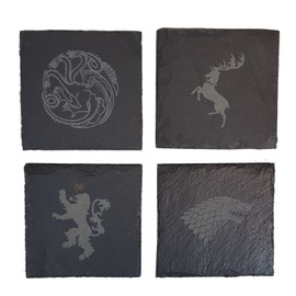 Derwent Laser Crafts Game of Thrones Inspired Engraved House Sigils - Slate Coasters - Pack of 4