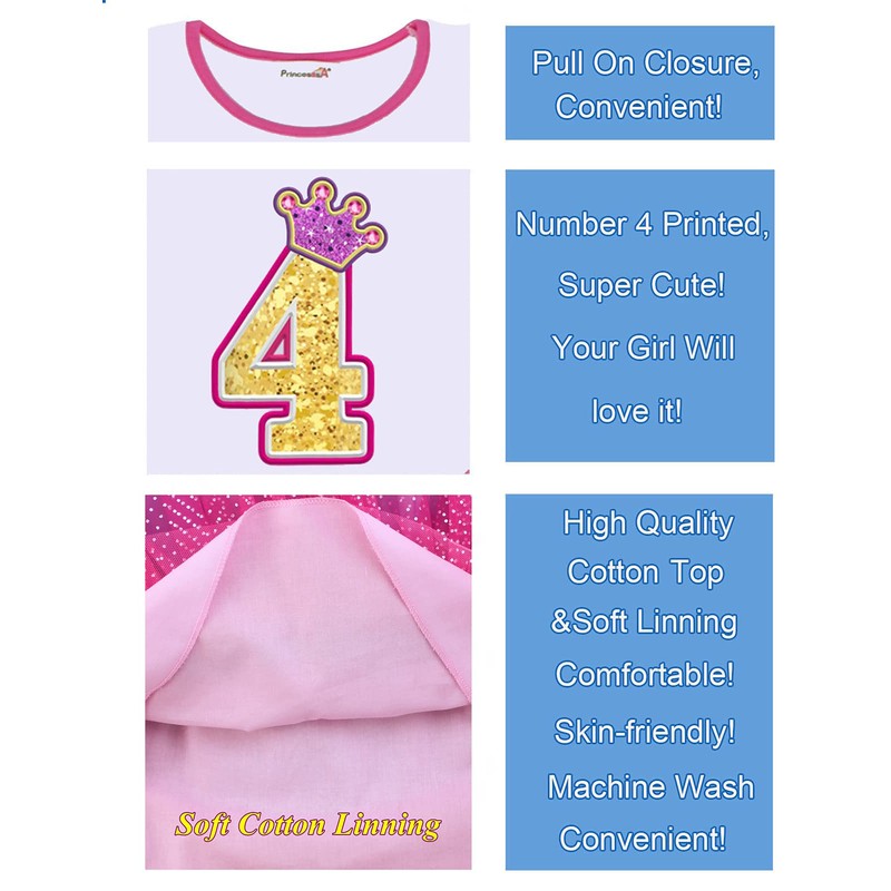 PrinceSasa Number 4#4 Toddler Summer Holiday Girls Birthday Dresses,6EDPATA4, 3-4