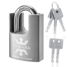 KAWAHA 21/40KD-5SK High Security Stainless Steel Shrouded Padlock with Key for Both Indoor and Outdoor use (Heavy Duty, Anti-Rust) (1-9/16 in. (40mm), Keyed Different - 5 Stainless Steel Keys)