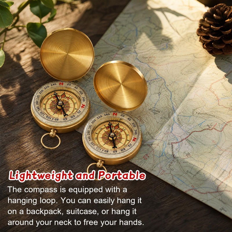 Tebery 2 Pack Classic Pocket Style Copper Clamshell Compass Waterproof