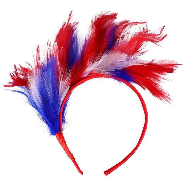 Gatsby Feather Headband 1920s Flapper Headband Feather Headdress for Cocktail Wedding Tea Party (White Blue Red)