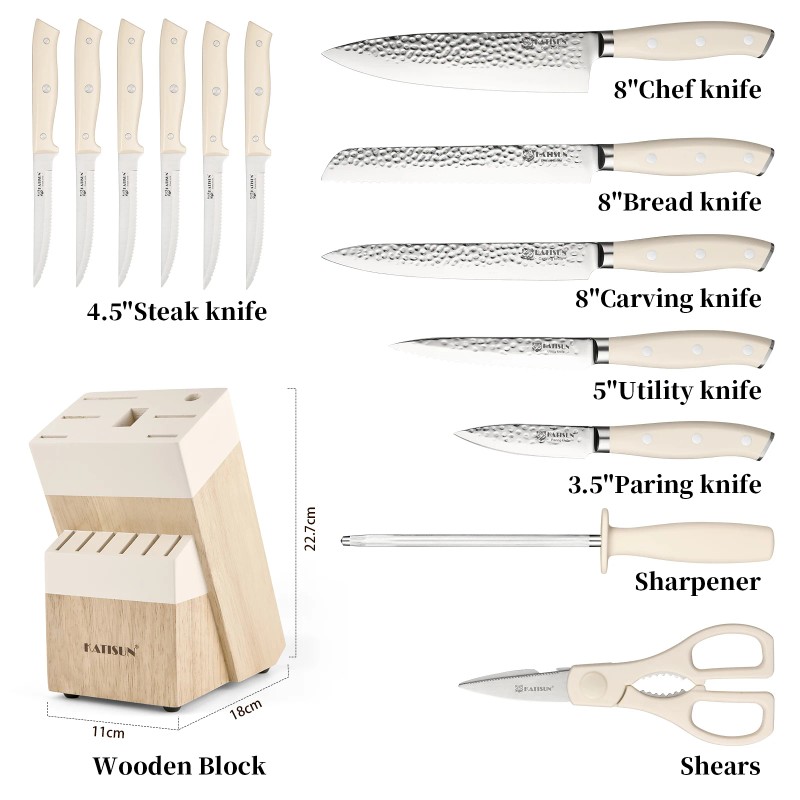 14PCS Hammer Forging Chef Steak Santoku Fruit Knives Set Sharp