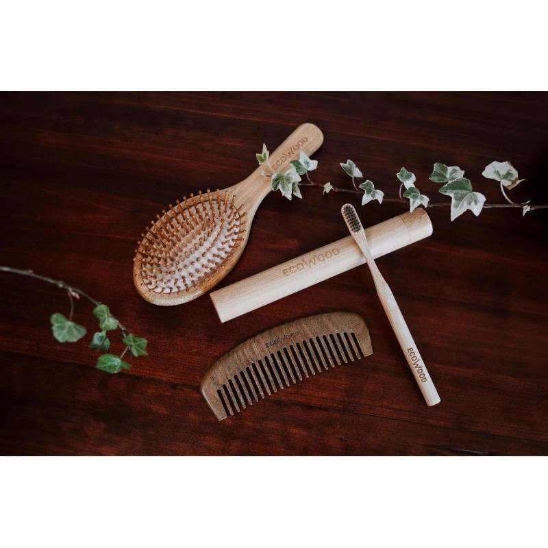EcoWood Kit Con Peine, Cepillo Cabello Redondo Y Cepillo Dientes